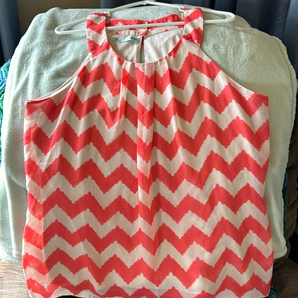 Maurices XL Dressy Round Neck Tank with Orange Chevron - Picture 2 of 5